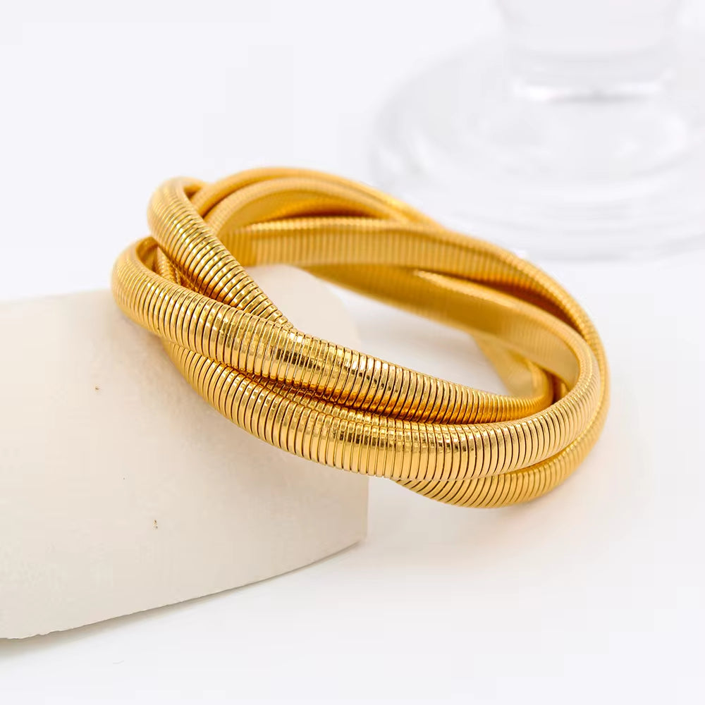 Stainless Steel Stretchable Double Snake Bangles Hip Hop Non Tarnish Gold Three Snake Bracelets for Women Men