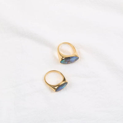 Waterproof 18K Gold Plated Oval Abalone Shell Rings Stainless Steel Jewelry Dainty round Natural Shell Rings