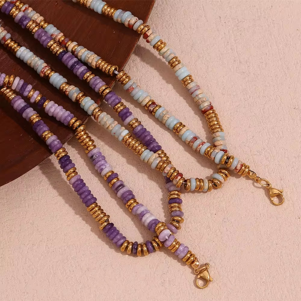 Fashion Jewelry Jewelry Sets Gemstone Necklace Set Beaded Gold Plated Stainless Steel Gift for Women