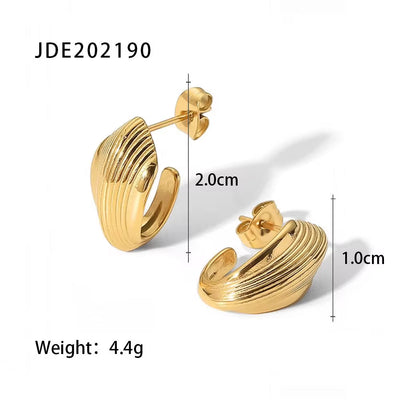 INS Popular 18K Gold Plated Chunky Hoop Earring Stainless Steel Oval Shape Rib Hoop Earrings