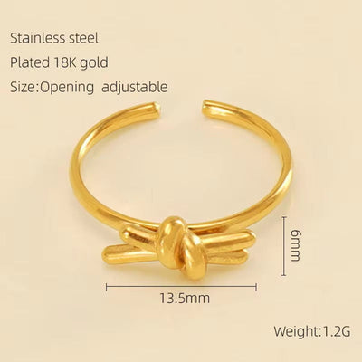 Waterproof 18K Gold Stainless Steel Zircon Ring Adjustable Ring Knotted Titanium Steel Heart Ring INS Wind Jewelry for Woman