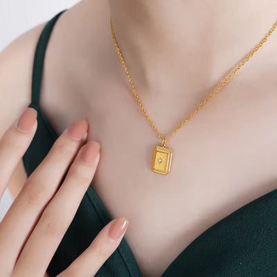 Fading Water Drop Square Star Zircon 18K Gold Plated Stainless Steel Non Tarnish Pendant Custom Necklace Logo