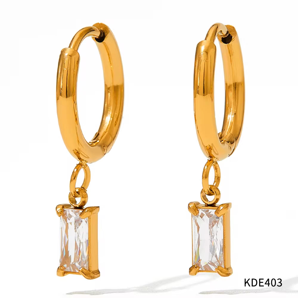 Exquisite 18K Gold Plated Stainless Steel Rectangle Zircon Drop Earrings Bling Crystal Rectangle Earring for Women