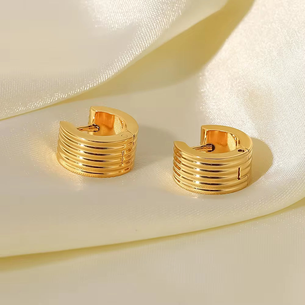 Ins Wide Rib Multi-Layer Ear Clip Stainless Steel 18K Pvd Gold Plated Party Gift Jewelry Earrings