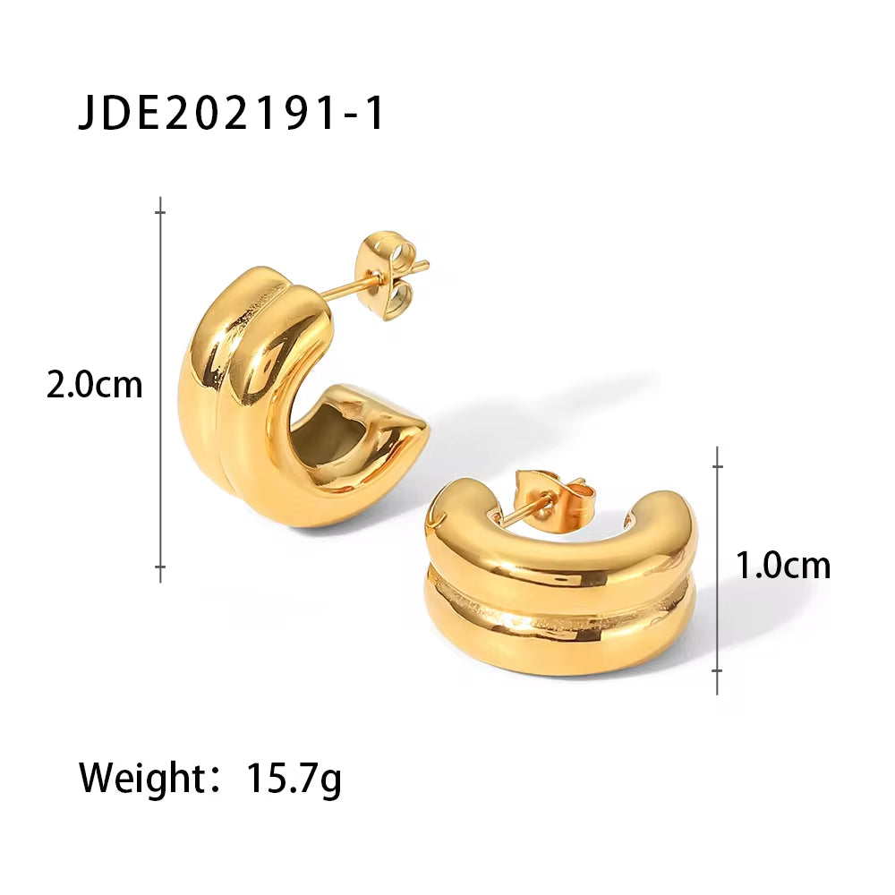 Connected Double Ring Gold Silver Color CC Shape Earrings Stainless Steel Pvd Plated Stud Earrings for Women