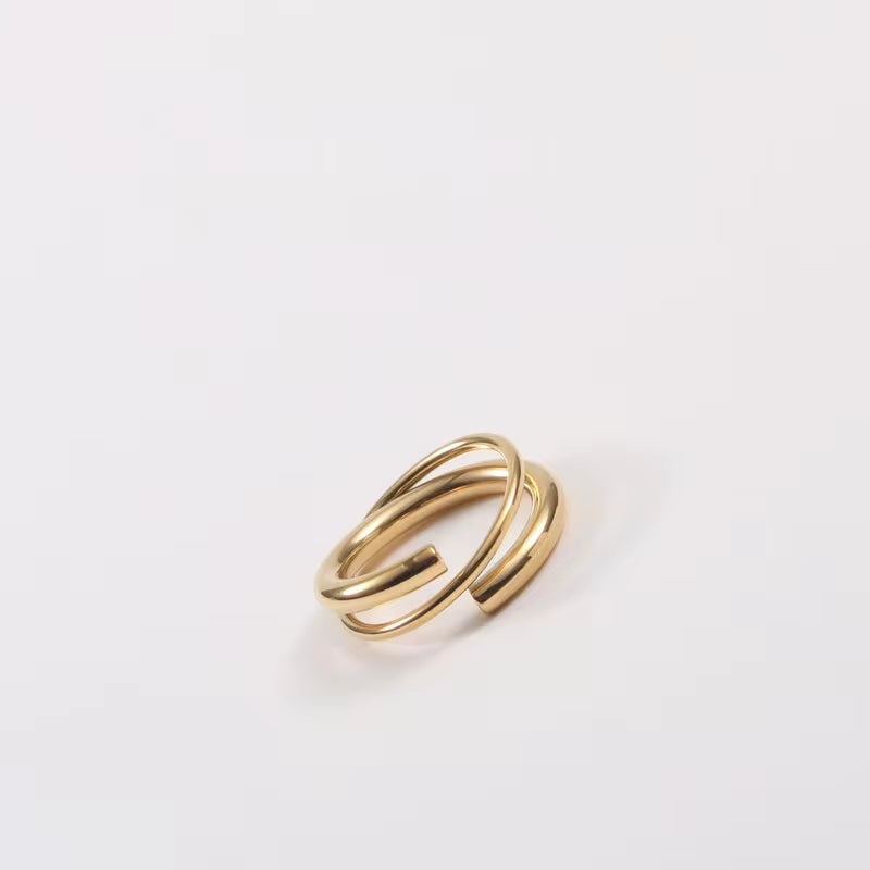 Handmade 18K PVD Gold Plated Stainless Steel Wire Layers Ring Ins Minimal Line Wrapped Rings