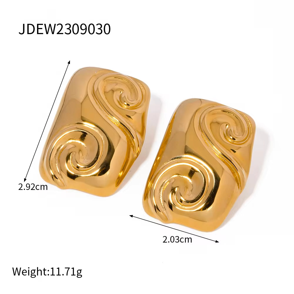 Fashionable 18K PVD Gold Stainless Steel Earrings Geometric High Polish Smooth Square Shape Snail Earring