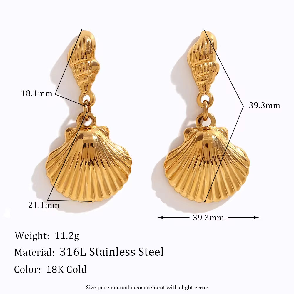 Shell Drop Earrings Gold Plated Stainless Steel Jewelry Tarnish Free Jewelry Christmas Gifts for Women