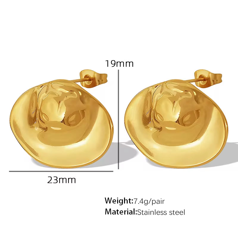 JEWELRY EH185 New Cold Wind Pleated Irregular Exaggerated Earrings Stainless Steel Gold-Plated 18K Earrings