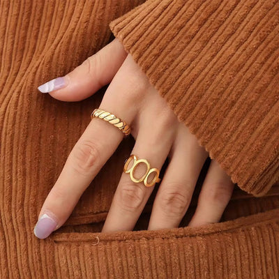 Luxury Fashion Geometric Plain Women Ring Stainless Steel 18K Real Gold Plated Twist Finger Rings Jewelry