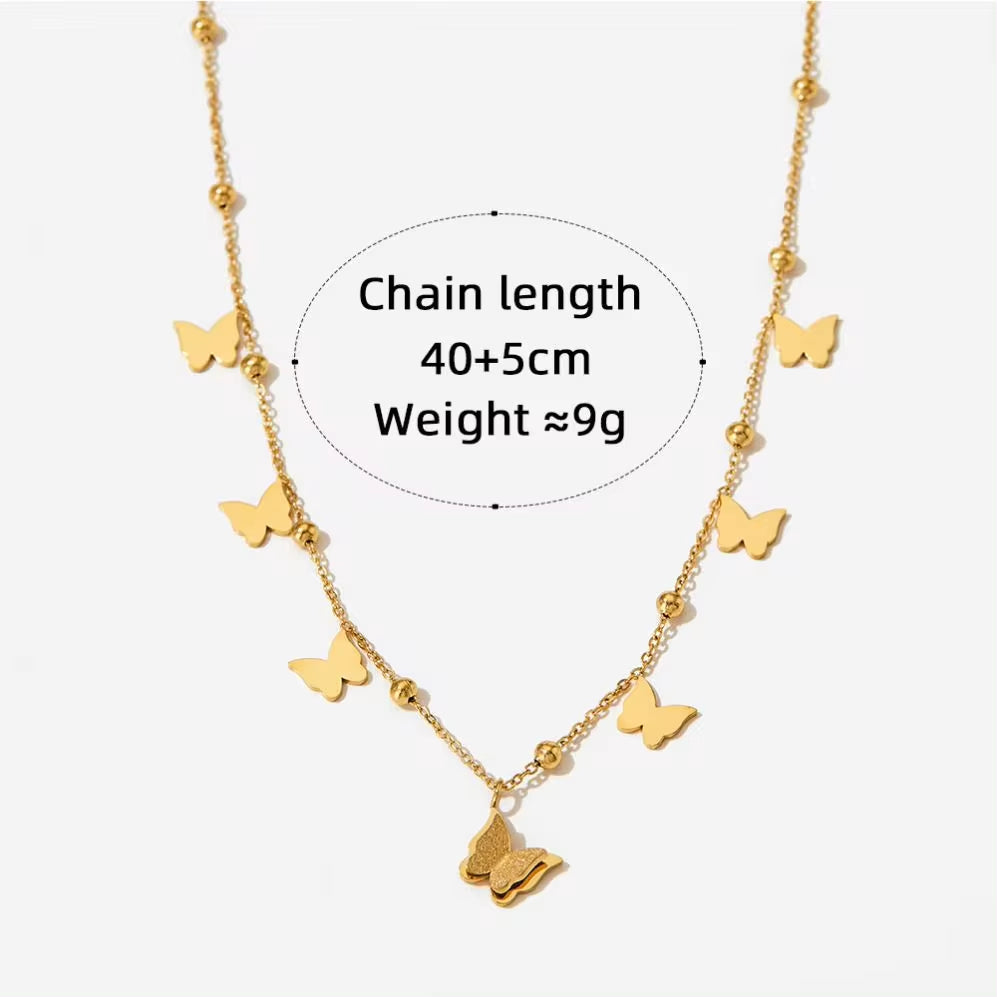 2024 New Design Classic Stainless Steel Gold Plating Bead and Butterfly Chain Necklace Bracelets