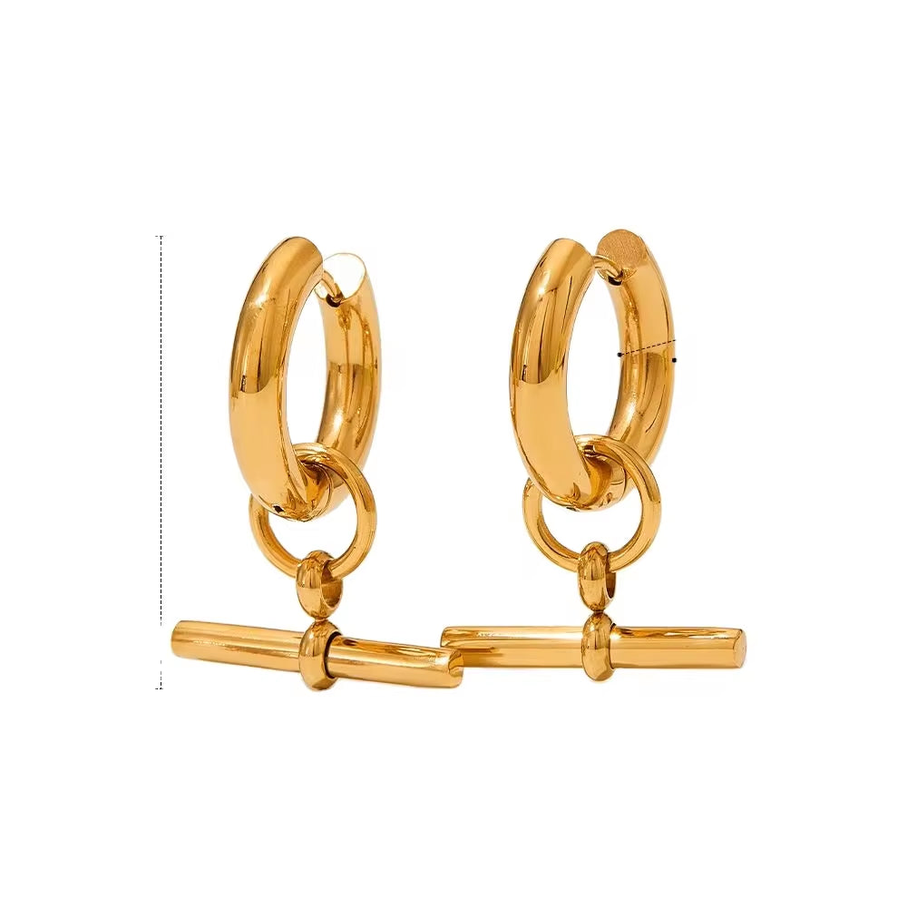 Fashion 18K Gold-Plated Stainless Steel T-Bar Pendant Earrings Women'S Fashion Earing Accessories Jewelry Making