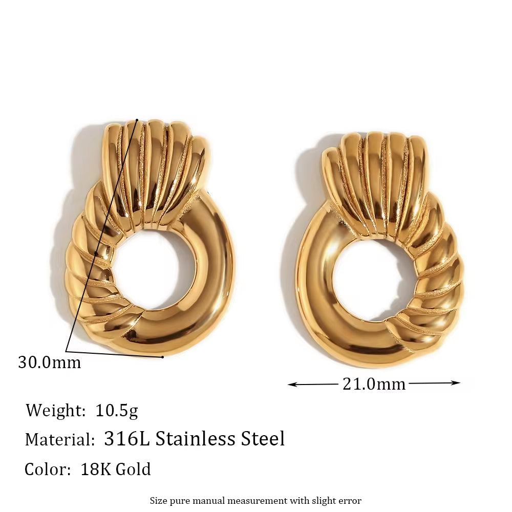 New Design Pull-Link Engraved Stud Earrings Waterproof Jewelry Tarnish Free Stainless Steel Earrings