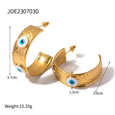 Stainless Steel Earrings 18K Gold Plated Women Evil Fashion Big Hoop Earrings Rings Set