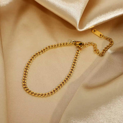 3Mm Minimal Classic Gold Curb Link Bracelet Chic Dainty 18K Gold Plated Stainless Steel Cuban Chain Bracelet