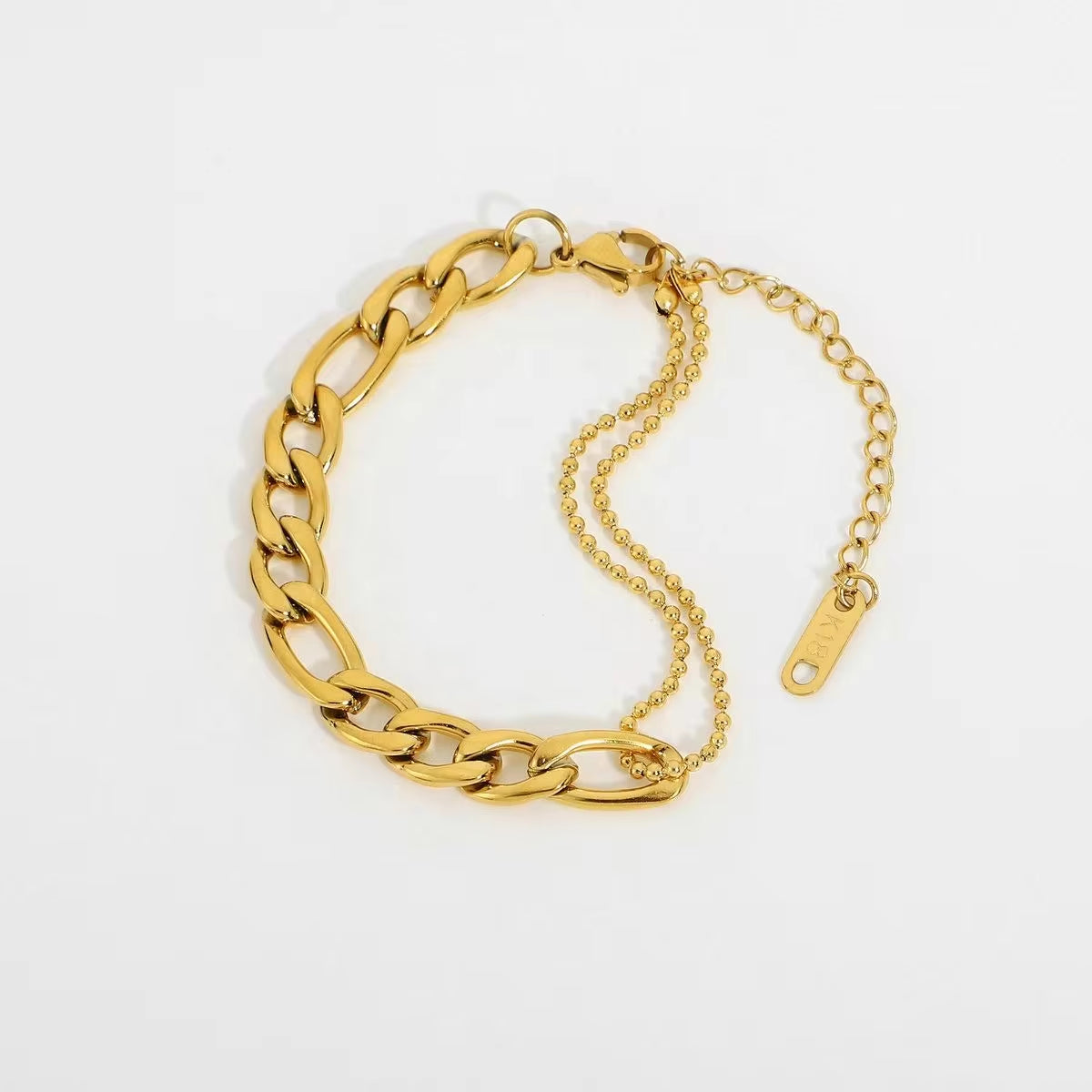 Simple European and American Fashion Trendsetter Splicing Versatile Bracelet Gold Plated Stainless Steel Figaro Chain Bracelet