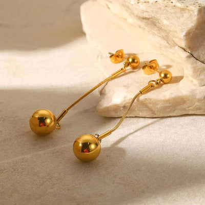 Minimalist Titanium Ball Pendant Long Wire Earrings 18K Gold Plated Drop Line Stud Earrings