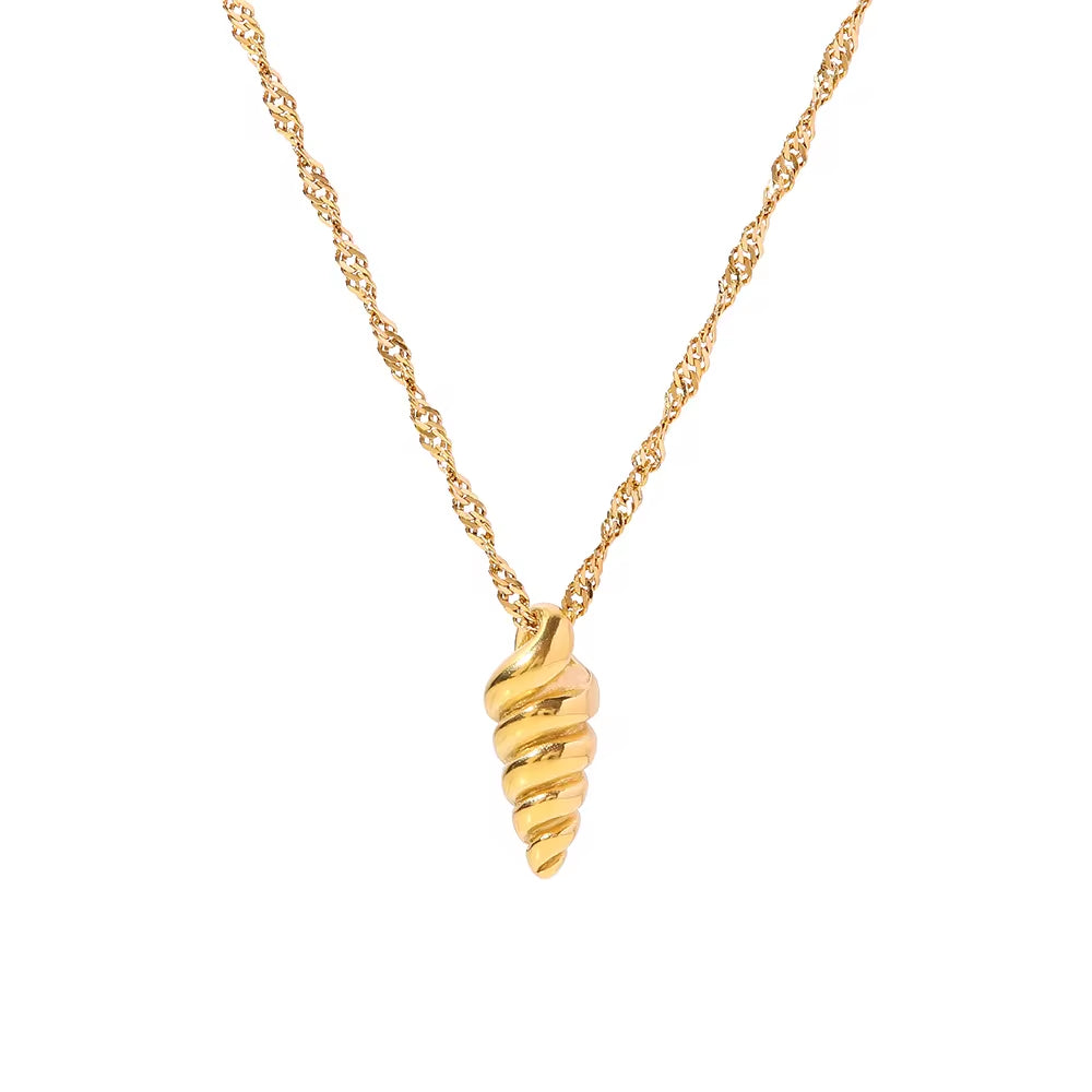 INS Trend 18K Gold Plated Spiral Croissant Necklace Stainless Steel Screw Pendant Necklace for Girls