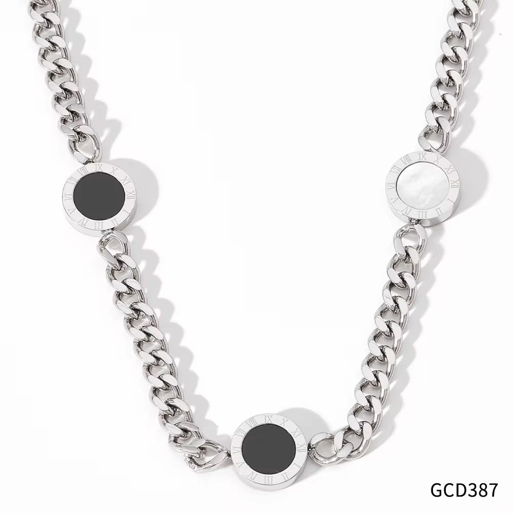 Shell Black White Cuban Chain Necklace Fashion Stainless Steel Jewelry for Women