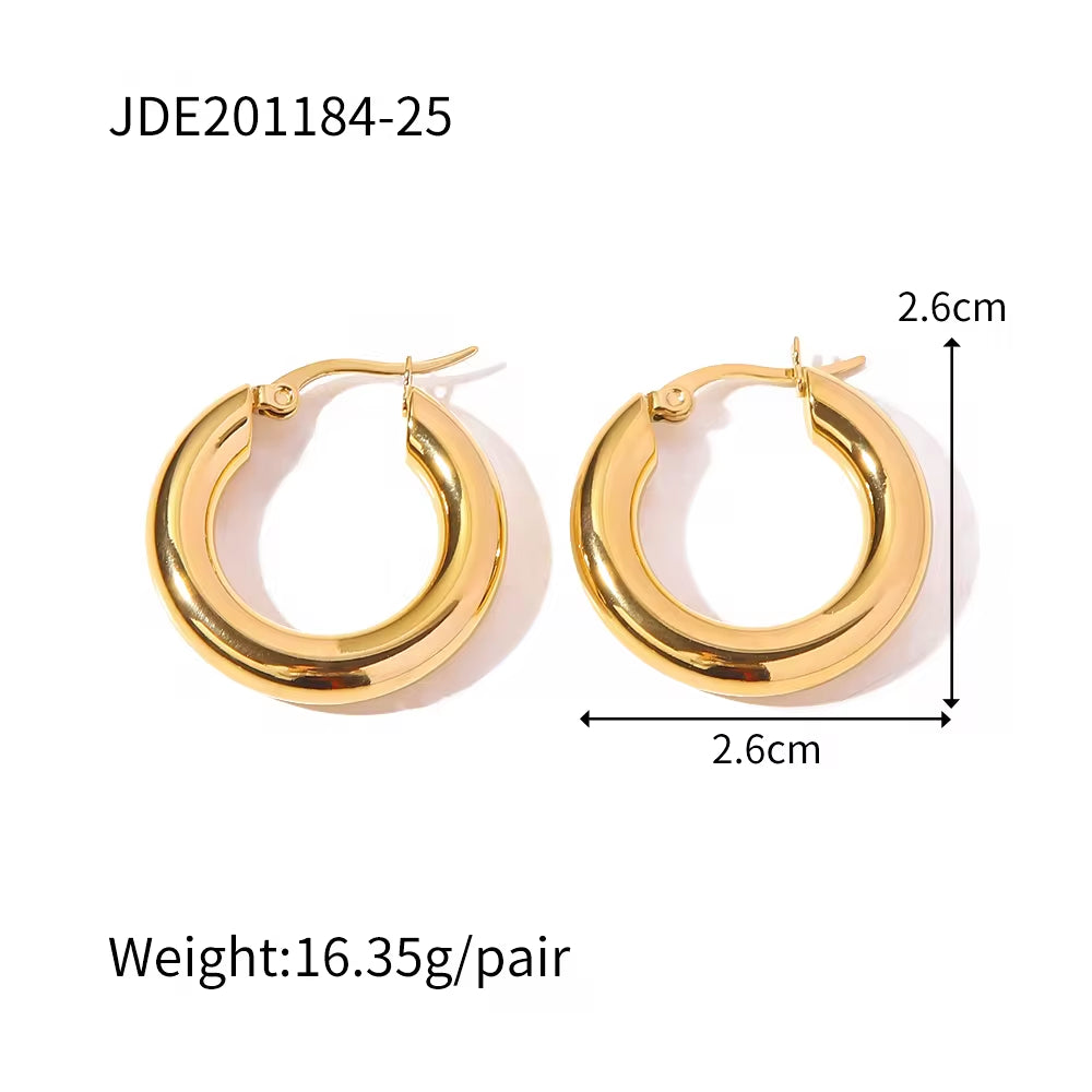 Classical Minimalist Chic Pairings Statement 18K PVD Gold Plated Stainless Steel Hoop Earrings