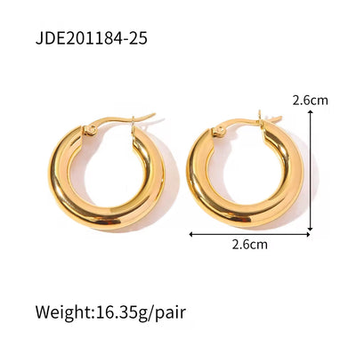 Classical Minimalist Chic Pairings Statement 18K PVD Gold Plated Stainless Steel Hoop Earrings