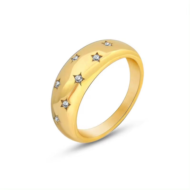 Fashion Gypsophila Star Zircon Stainless Steel 18K Gold Jewelry Rings