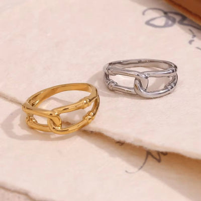 Double Layer Hollow Signet Ring Gold Plated Statement Rings Waterproof Stainless Steel Jewelry