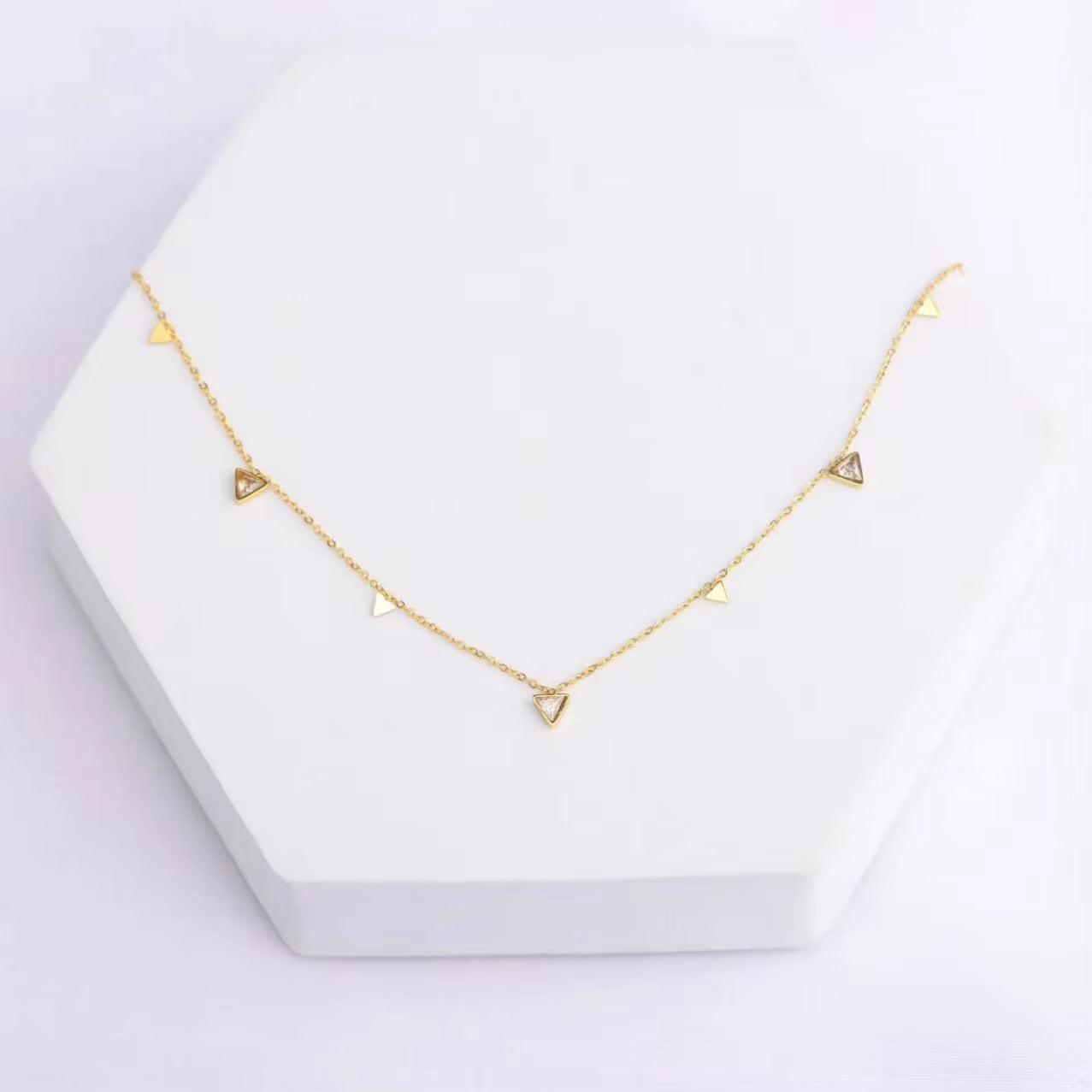 18K Pvd Gold Plated Water Drop Zirconia Dot Triangle Square Pendant Necklace Stainless Steel Tarnish Free Jewelry FJN0171N