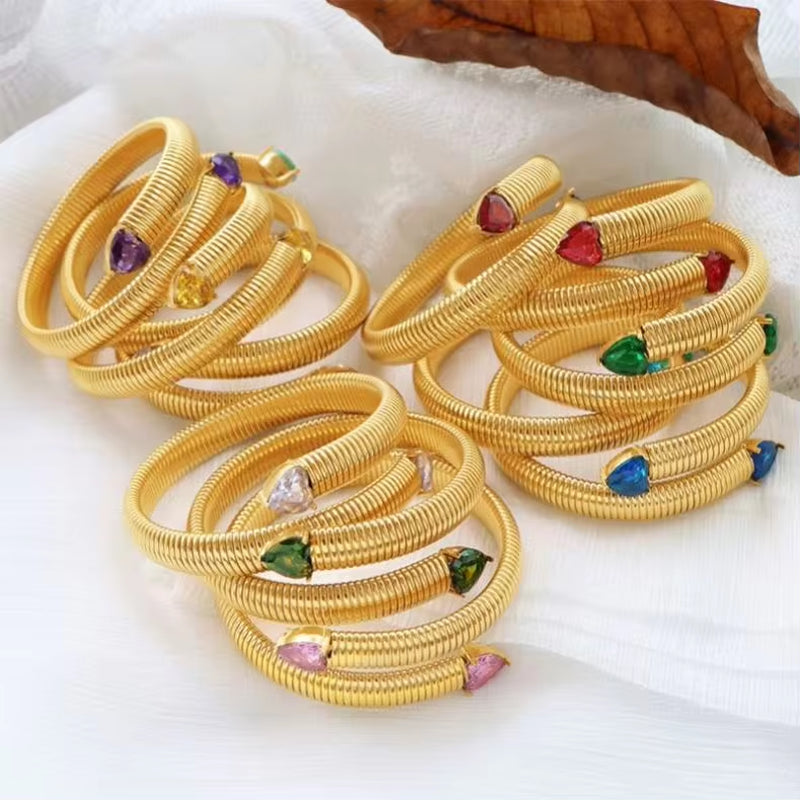 JEWELRY SZ17 Fashion Heart Bracelet Fashion Snake Bone Stretch Bracelet Stainless Steel Gold Plated Bangle