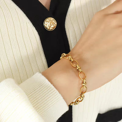 Fashion 18K Gold Plated Thick Jewelry Titanium Stainless Steel Chunky Chain Bracelets for Women