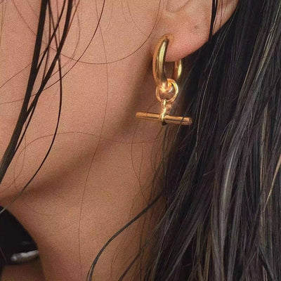 Fashion 18K Gold-Plated Stainless Steel T-Bar Pendant Earrings Women'S Fashion Earing Accessories Jewelry Making