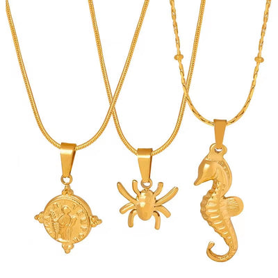 Plated 18K Gold Stainless Steel Ocean Summer Beach Style Jewelry Ocean Animal Seahorse Pendant Necklace