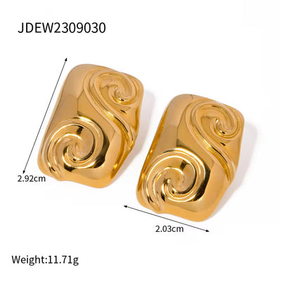 Hot Sell Gold Plated Stainless Steel Geometric Spiral Stud Earrings and Rings Sets for Women Jewelry