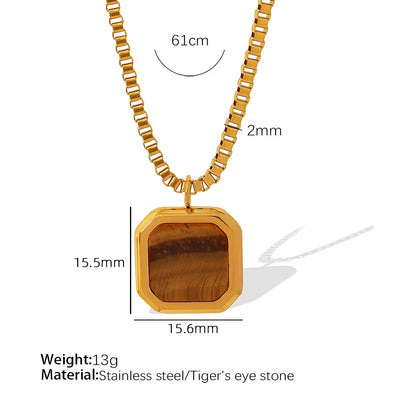 JEWELRY XL96-8 Hot Sale Tiger Eye Lapis Lazuli Onyx Geometric Square Pendant Necklace Niche Design Light Luxury