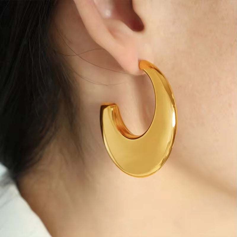 JEWELRY EH183 18K Gold Plated Oval Geometric Earrings Fashionable Temperament Women'S C-Shaped Earrings