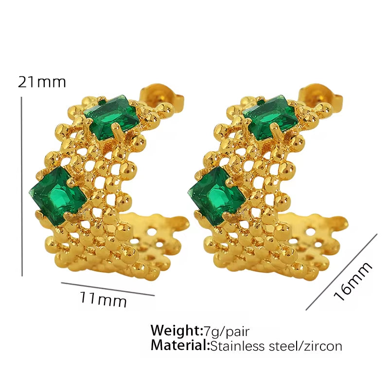 JEWELRY Eh151The Newest Braided and Diamond Encrusted Stainless Steel Earrings with No Discolouration18K Gold