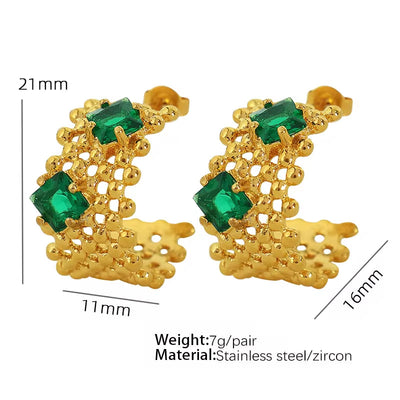 JEWELRY Eh151The Newest Braided and Diamond Encrusted Stainless Steel Earrings with No Discolouration18K Gold