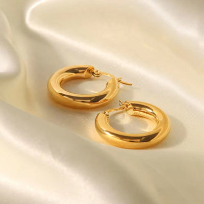 Classical Minimalist Chic Pairings Statement 18K PVD Gold Plated Stainless Steel Hoop Earrings