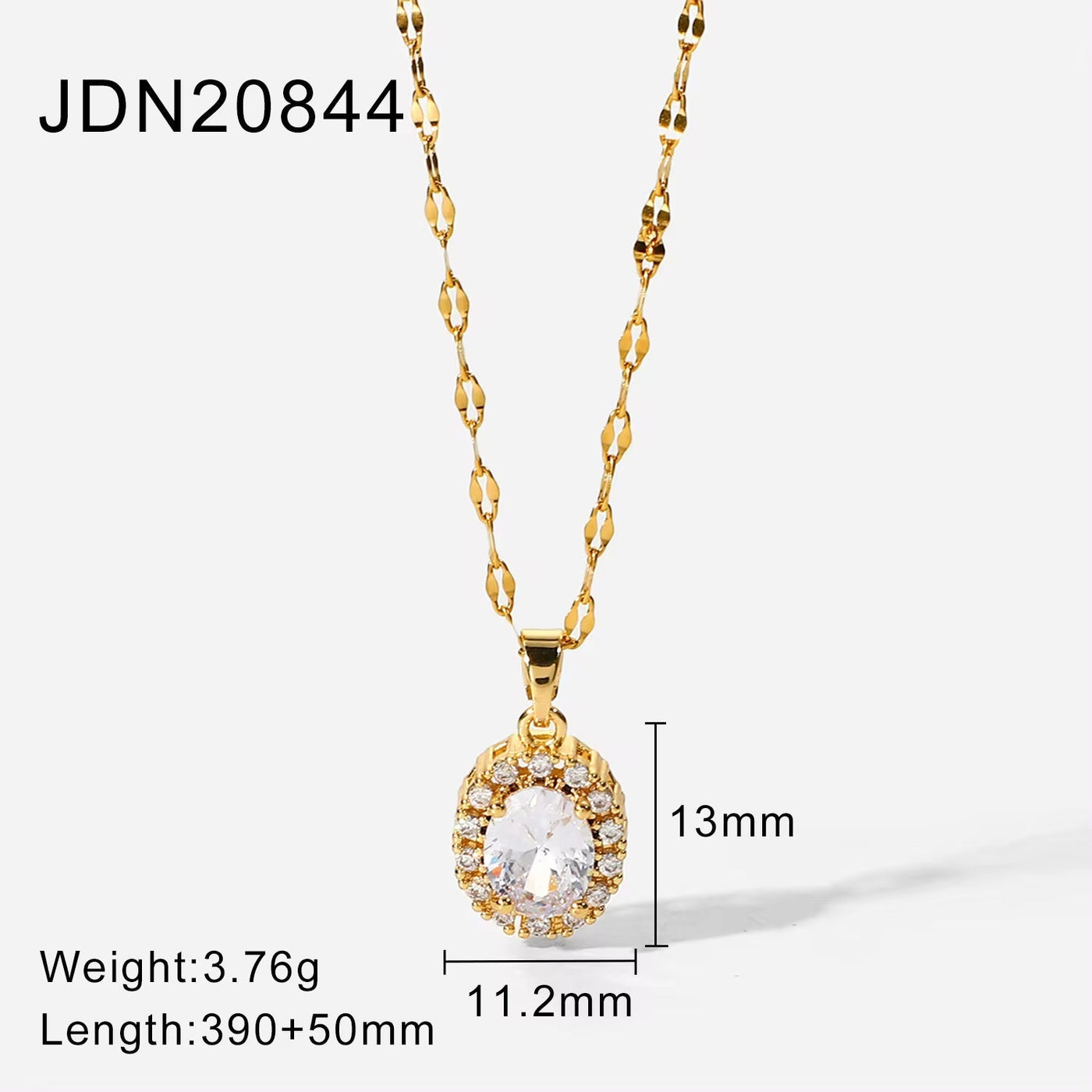 Minimalist New Trendy 18K Gold Plated Stainless Steel Jewelry Non Tarnished Oval White Cubic Zircon Pendant Necklace for Women