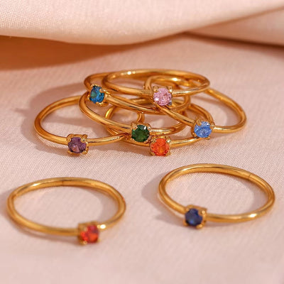 Drop Shipping Colorful Birth Stone Ring Sets 18K Gold Plated Stainless Steel Rings Jewelry Women