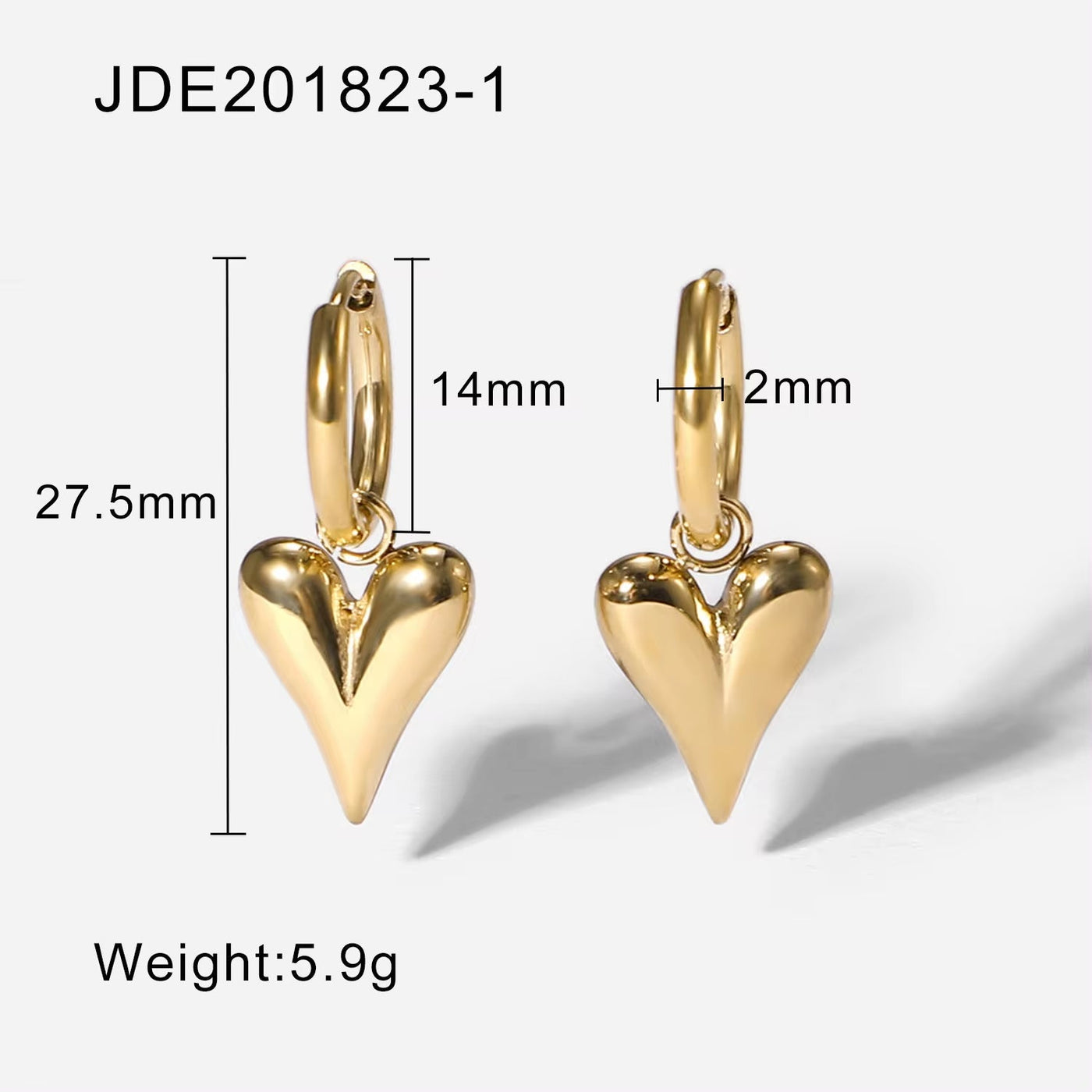 Luxury Trendy Jewelry 14K Gold Plated Stainless Steel Elongated Heart Love Pendant Hoop Earrings for Women