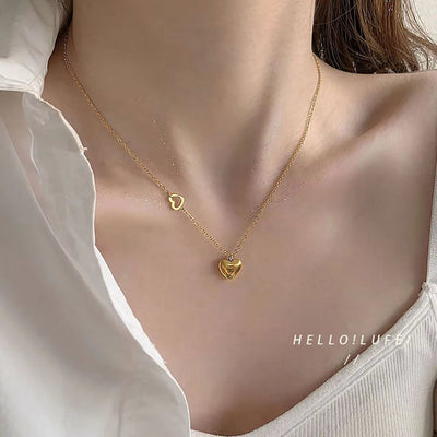 Cute 18K Gold Plated Stainless Steel Double Heart Pendant Necklace Women'S Love Pendant Waterproof Necklace