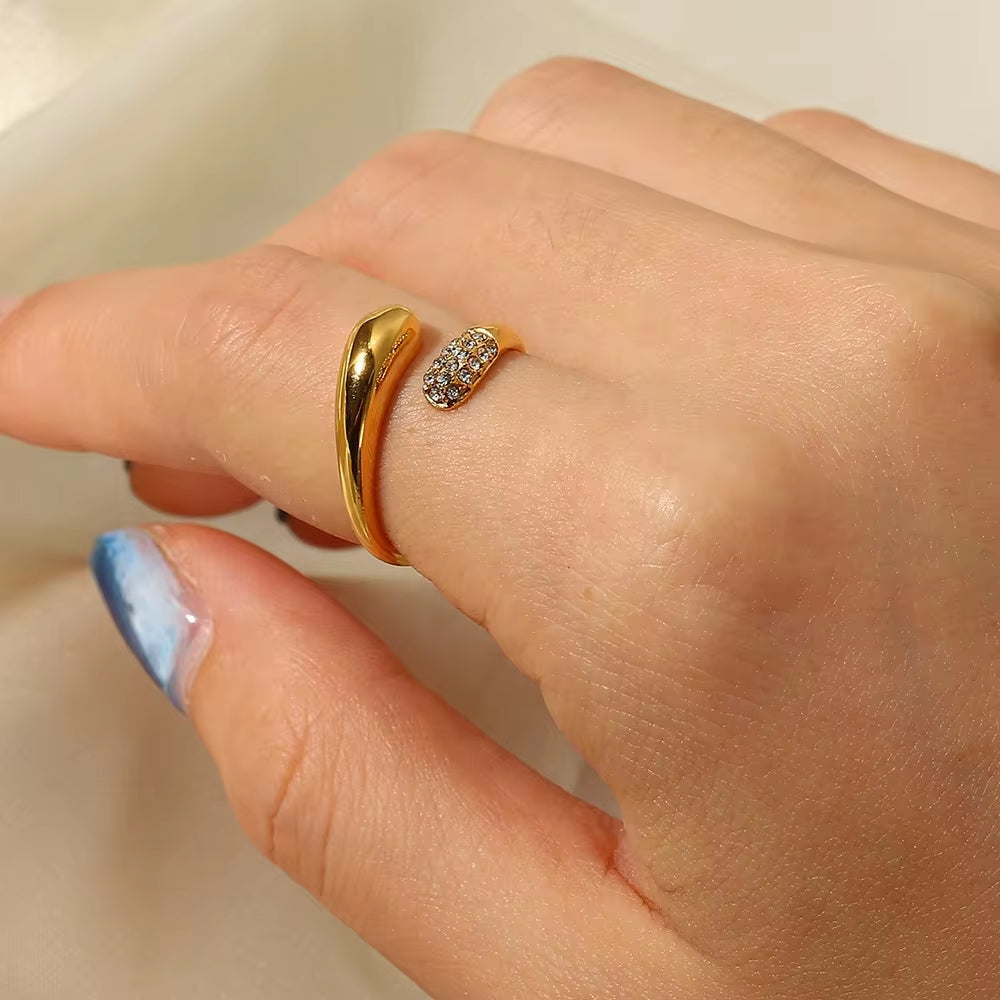 New Arrival 18K Gold Plated Snake Shape Opening Micro Cz Diamond Opening Ring for Woman