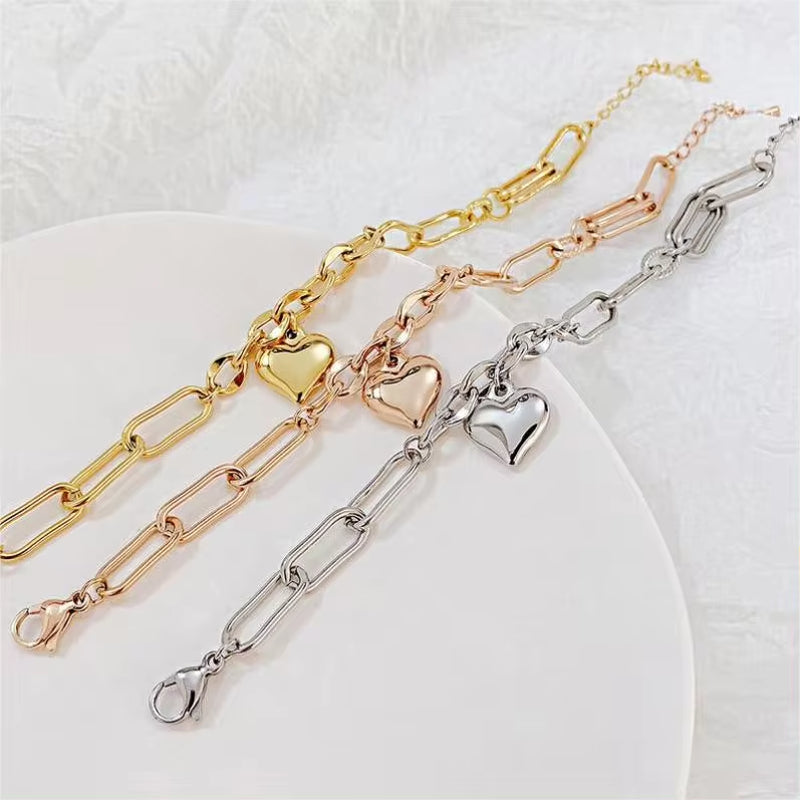 Fashion Jewelry Classic Women'S Stainless Steel Hearts Chain Hip Hop Bracelet for Men