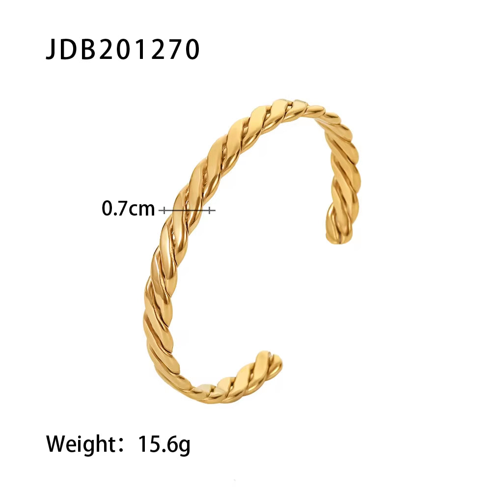 Waterproof Simple Stainless Steel Oval Cubic Zircon Gold Open Cuff Bracelet Bangle for Girls