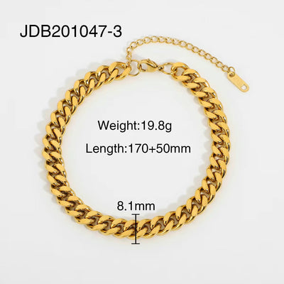 18K Gold Plated Stainless Steel Link Chain Paperclip Jewelry Waterproof Bracelets Punk Chunky Bracelet for Men Women