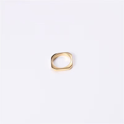 New Trendy Minimalist Non Tarnish 18K Gold Plated Stainless Steel Irregular Hexagon Square Rings Women