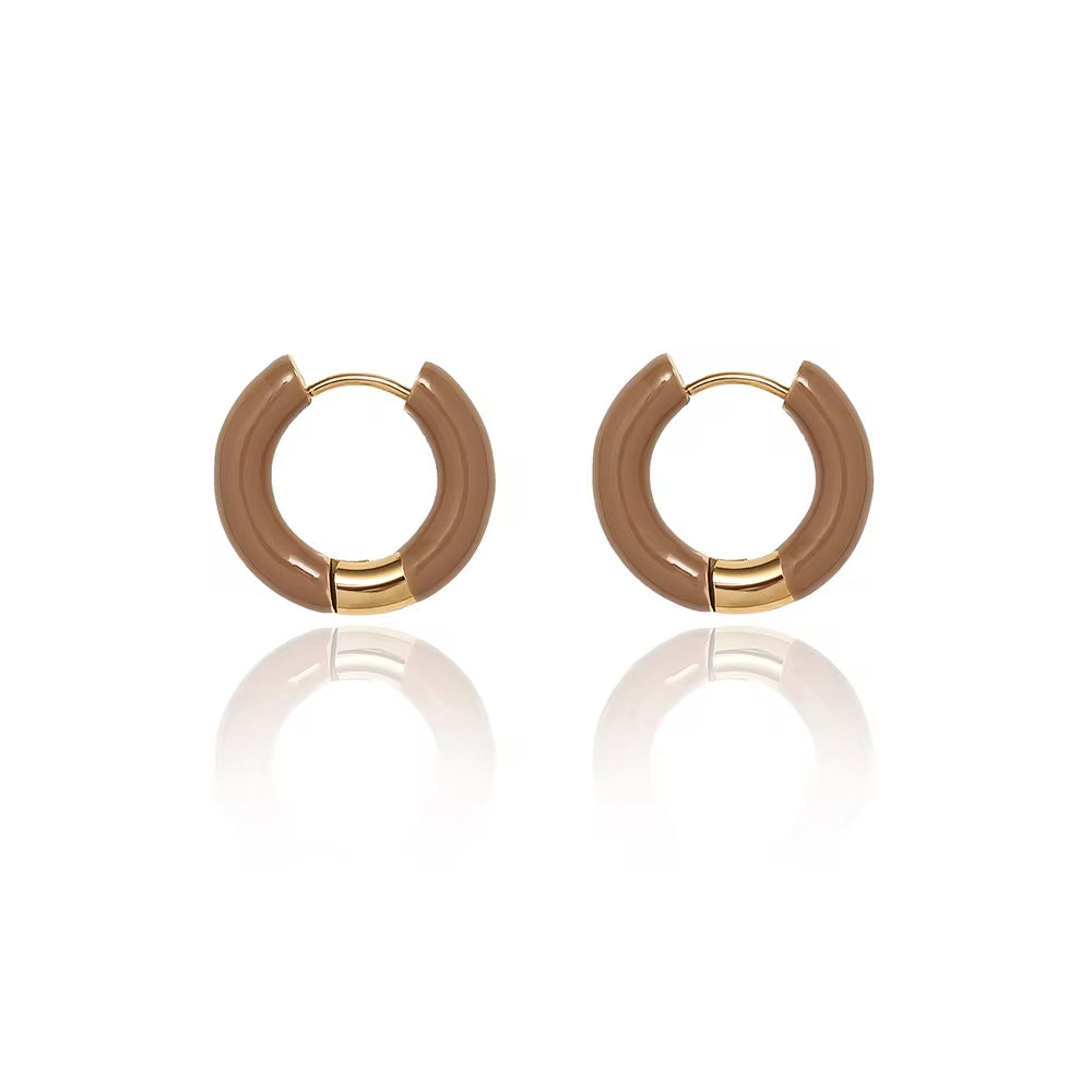 French Stainless Steel Enamel Hoop 18K Gold Plating Colorful Oil Dripping Huggie Clip on Earring for Girls