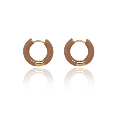 French Stainless Steel Enamel Hoop 18K Gold Plating Colorful Oil Dripping Huggie Clip on Earring for Girls