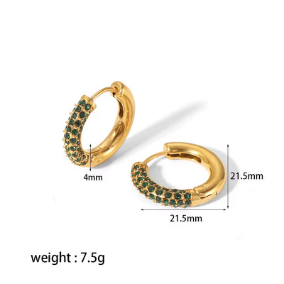 Non Tarnish 18K Gold Plated Simple Ins Micro Zirconia Pave Stainless Steel Huggie Earrings Trendy Jewelry FJE0139